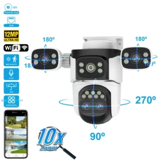 Cámara de seguridad exterior WiFi 12MP con zoom 10X, audio, seguimiento inteligente y certificación IP66