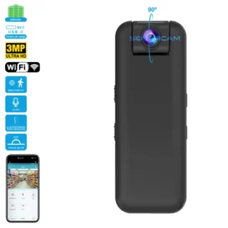 Body cam portátil WiFi 1080P con lente abatible 180 grados y batería de larga duración.
