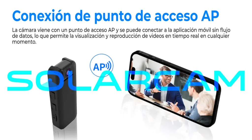 Cámara portátil WiFi con conexión AP para ver videos en tiempo real sin datos móviles.