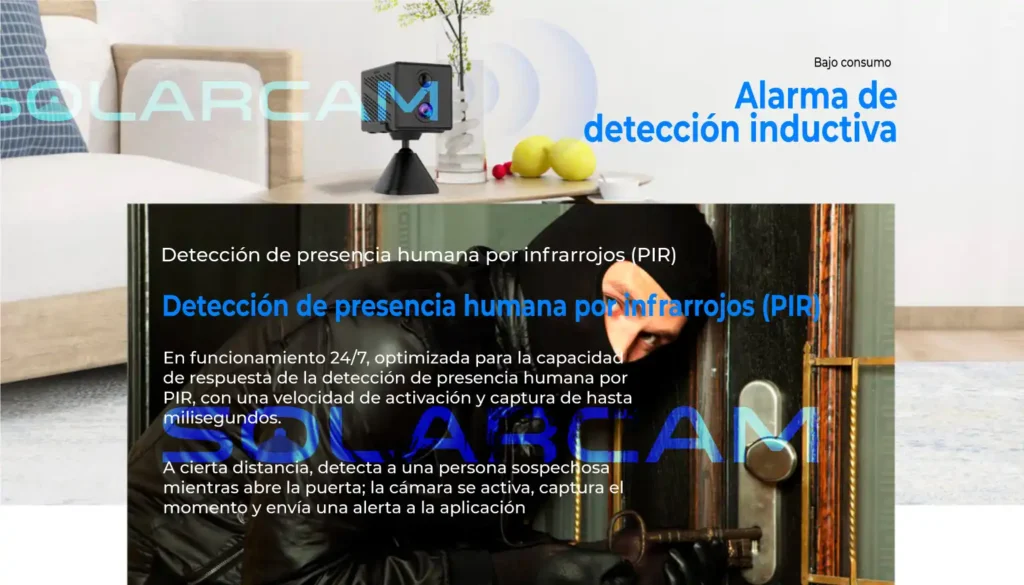 Cámara interior WiFi con alarma PIR que detecta presencia humana en milisegundos