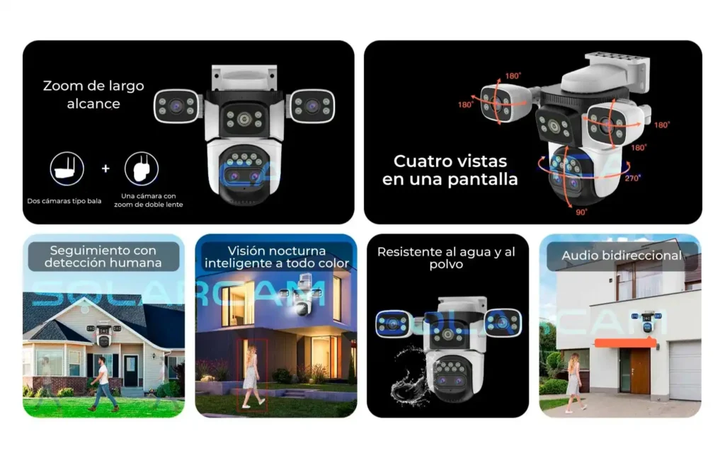 Detalle del zoom de largo alcance y visión nocturna a color con seguimiento humano inteligente.