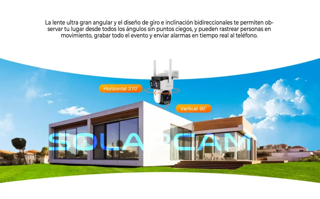 Lente gran angular con giro e inclinación para cobertura total sin puntos ciegos.