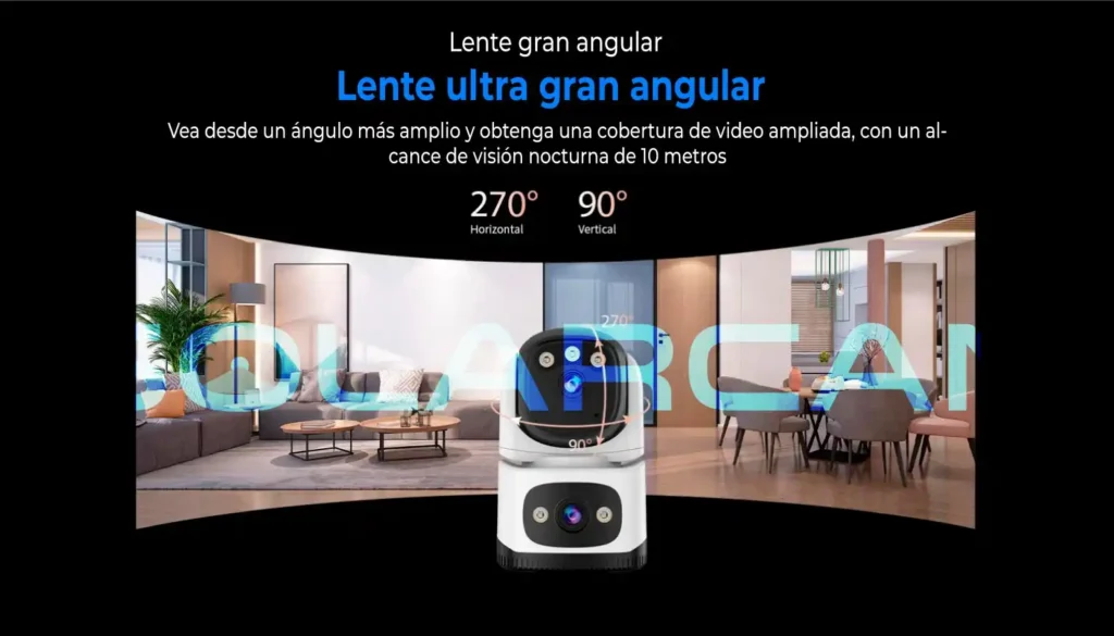 Lente ultra gran angular que ofrece un campo de visión más amplio y alcance de visión nocturna de 10 metros.