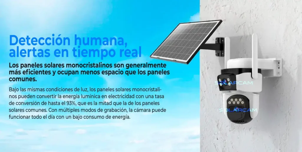 Panel solar monocristalino de alta eficiencia con batería de larga duración y bajo consumo.