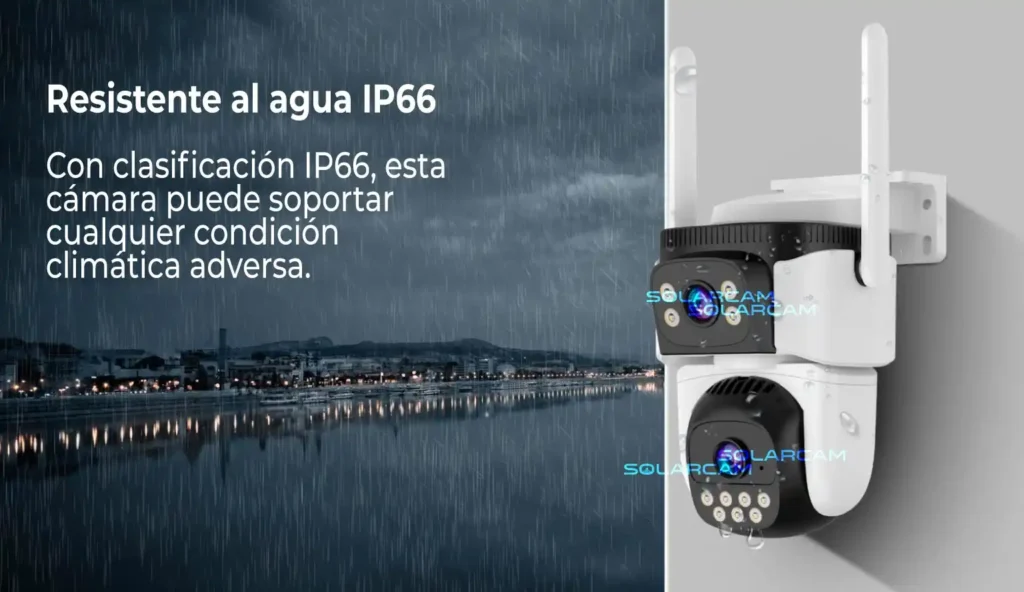 Protección IP66 apta para lluvia, sol y condiciones exteriores extremas.