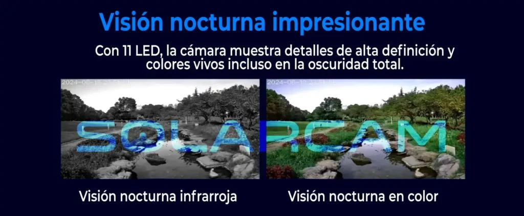Visión nocturna potente con 11 LEDs que ofrecen modo color e infrarrojo en alta definición.