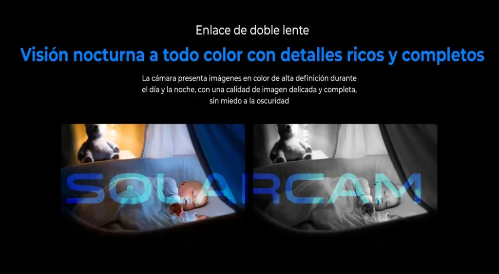 Comparación de visión nocturna a color con tecnología Starlight mostrando detalles nítidos incluso en oscuridad.