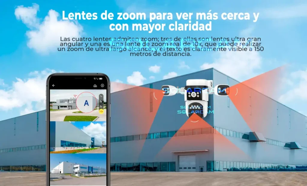 Lente de zoom real 10X con visión clara hasta 150 metros.
